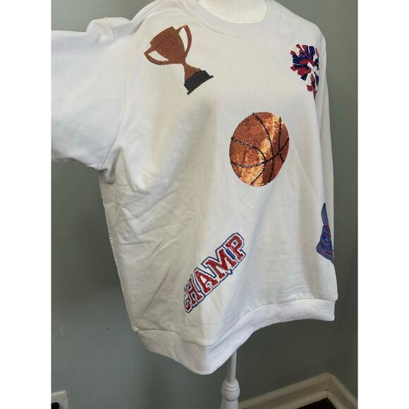 NWOT Queen Of Sparkle White Custom KU Jayhawks Icon Crewneck Sweatshirt size L - Picture 3 of 13